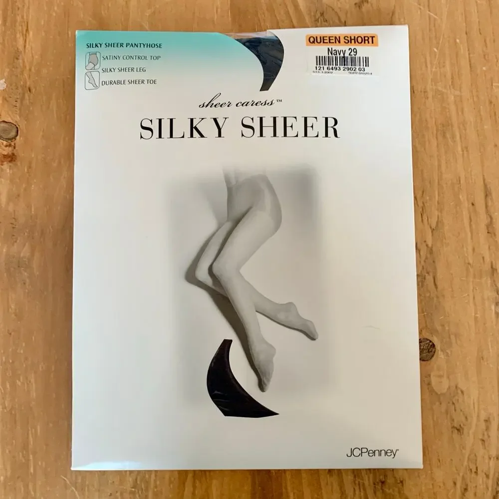 Vintage Sheer Caress Silky Sheer QUEEN SHORT Navy 29 Pantyhose
